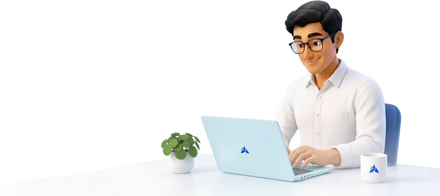 Illustrated person working at a laptop