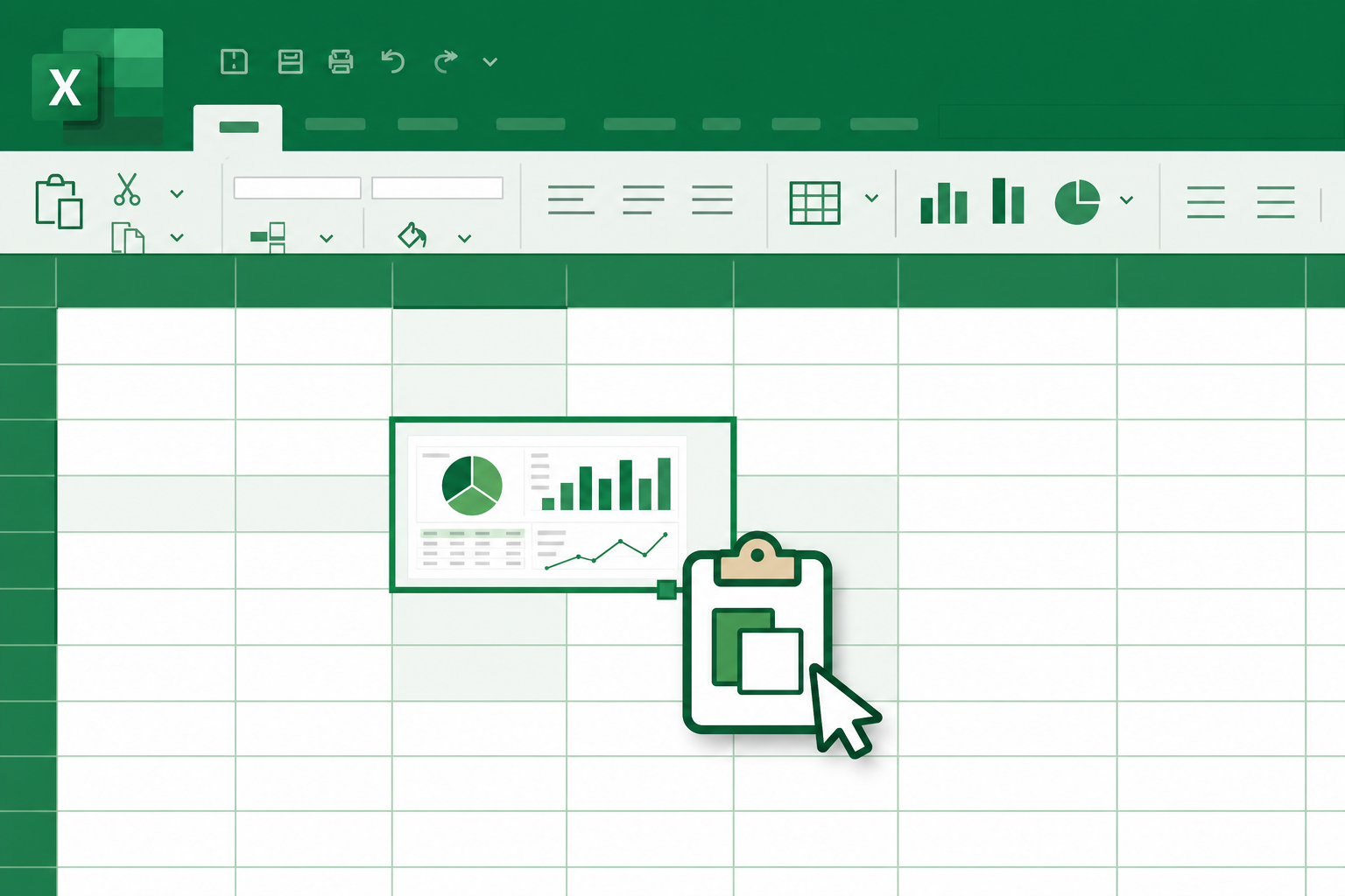 Excel-style spreadsheet with a screenshot pasted inside a cell and a paste cursor